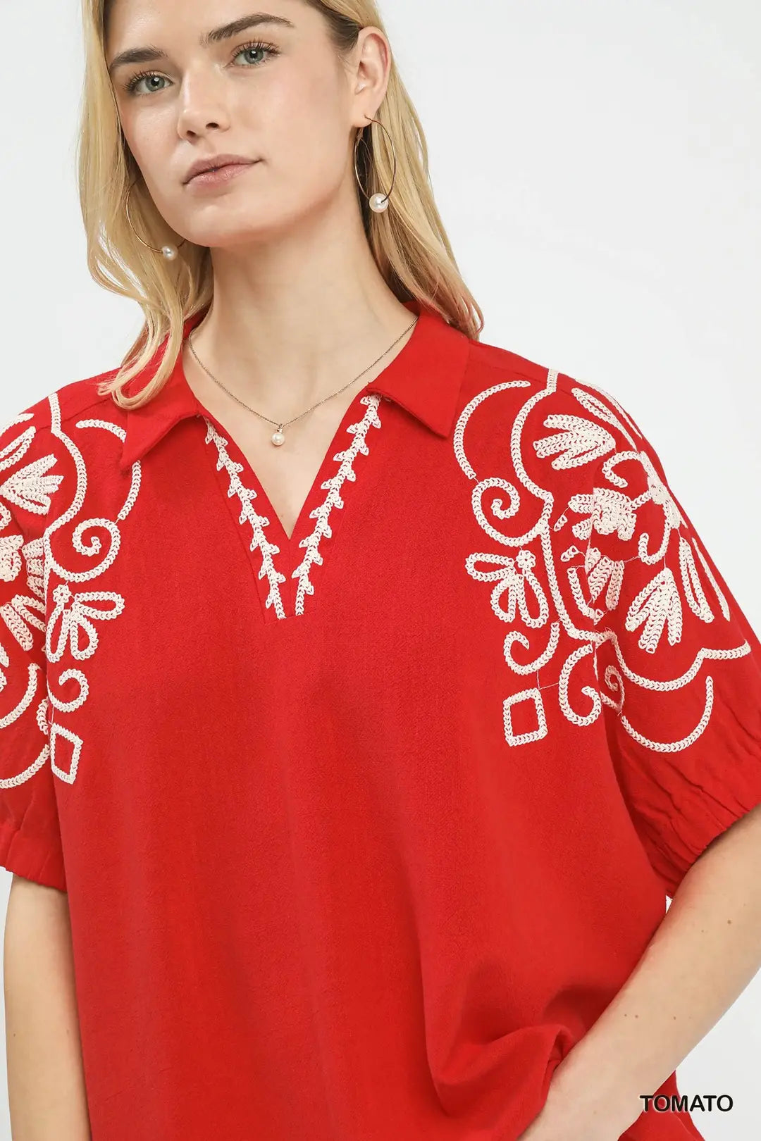 Embroidered sleeve top